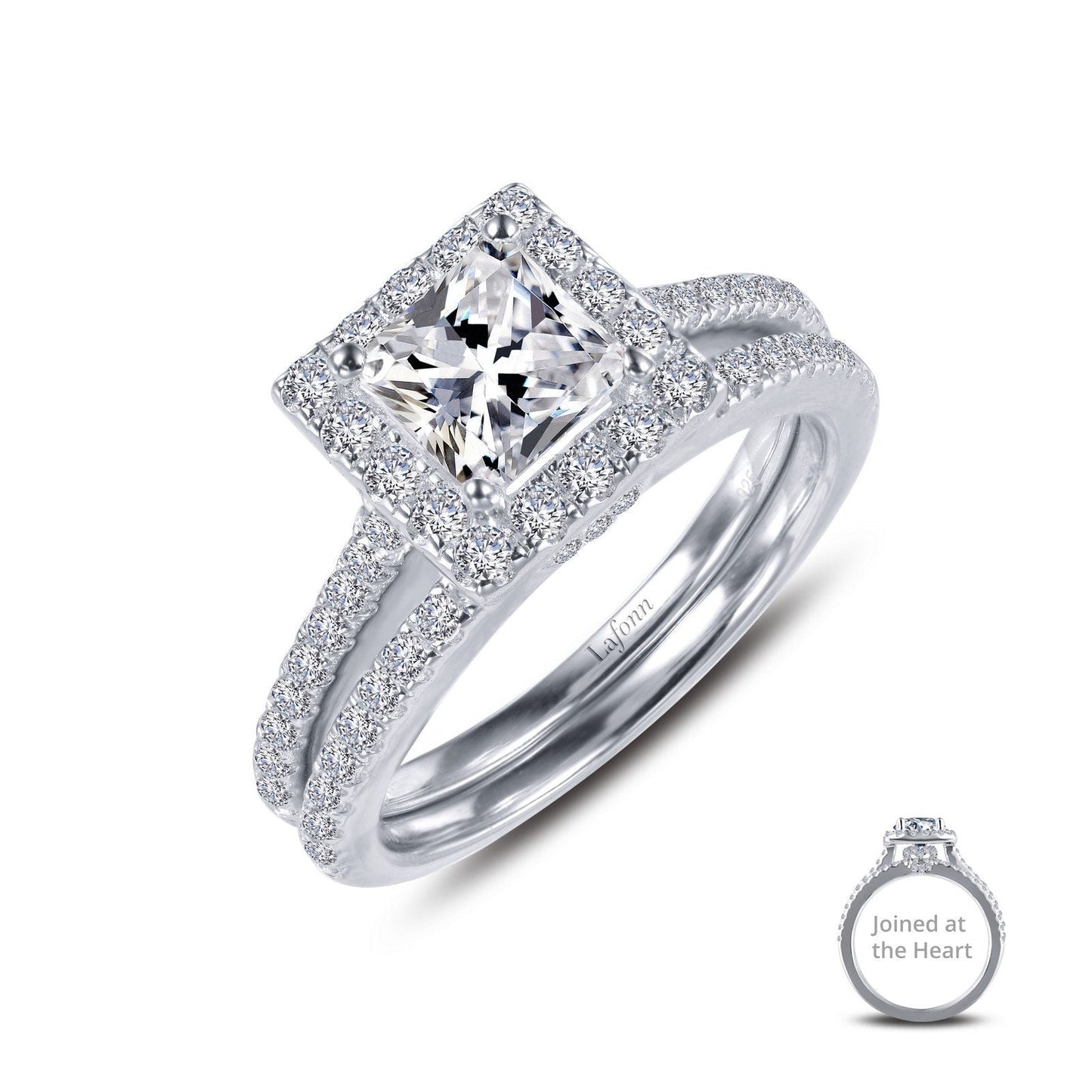 Load image into Gallery viewer, Lafonn Joined-At-The-Heart Wedding Set Simulated Diamond RINGS Size 6 Platinum 1.81 CTS 
