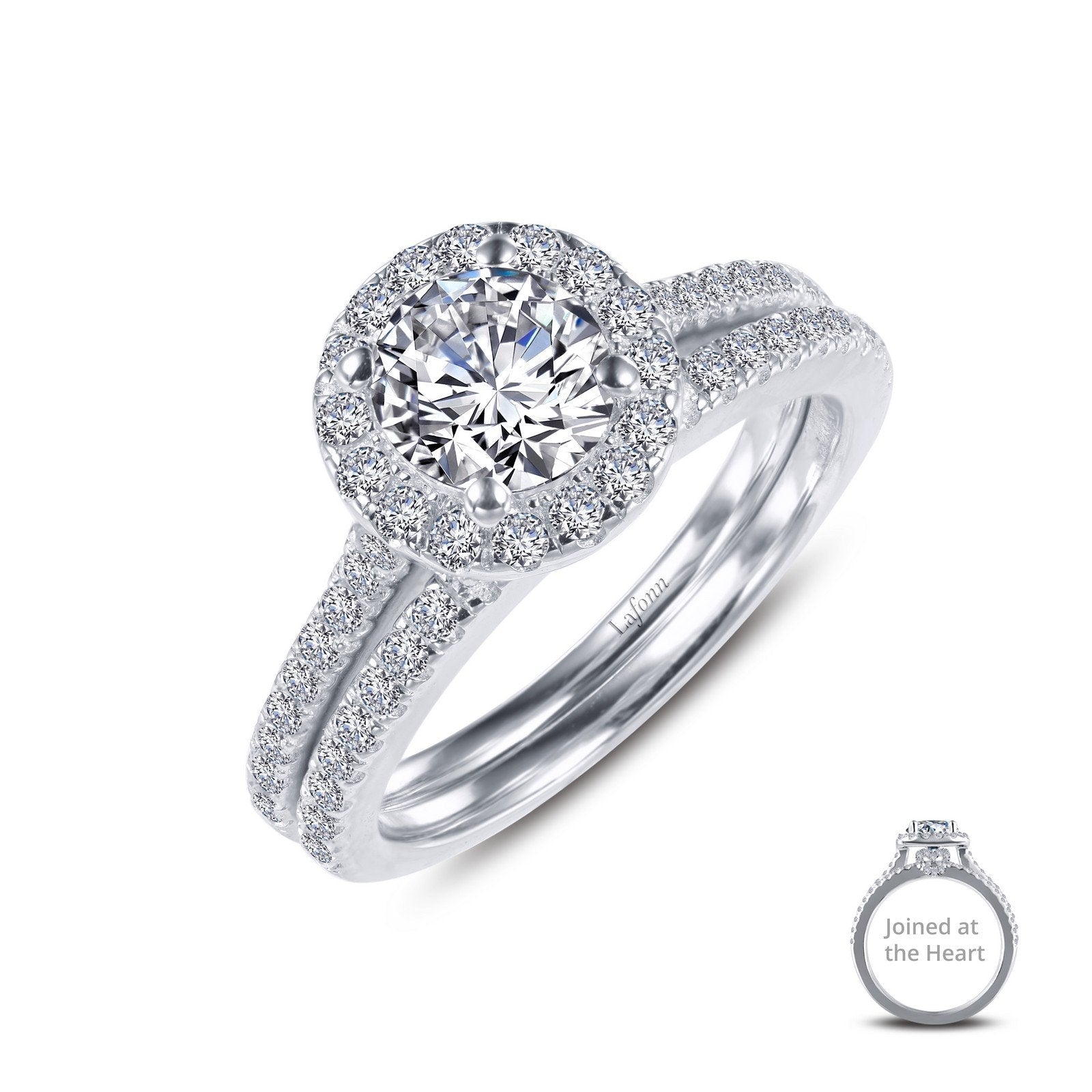 Lafonn Joined-At-The-Heart Wedding Set Simulated Diamond RINGS Size 5 Platinum 1.72 CTS 