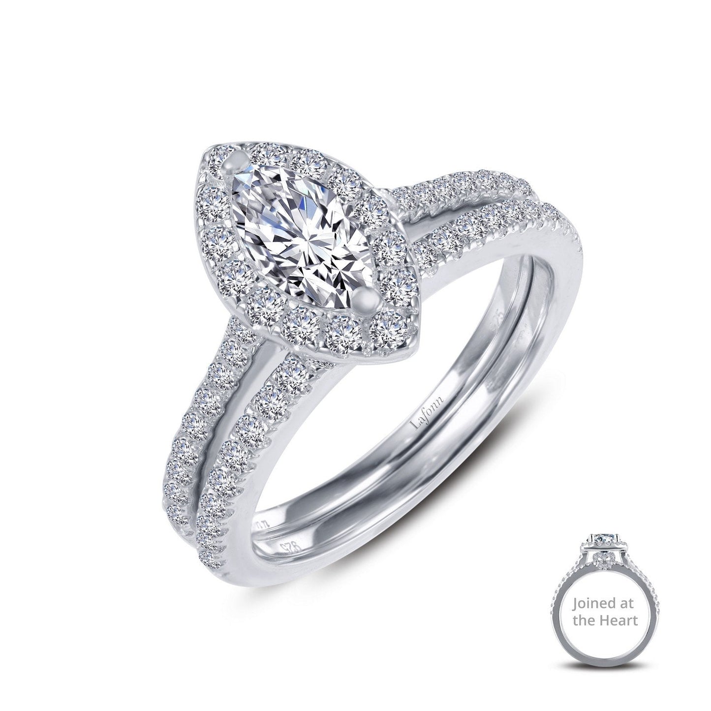 Lafonn Joined-At-The-Heart Wedding Set Simulated Diamond RINGS Size 5 Platinum 1.35 CTS 