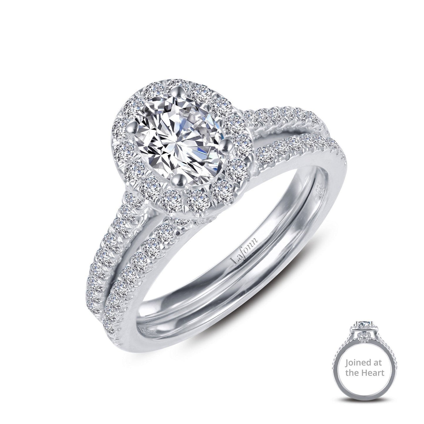 LaFonn Platinum Simulated Diamond Size: 7X5mm Oval, Approx. 0.76 CTW RINGS Joined-At-The-Heart Wedding Set