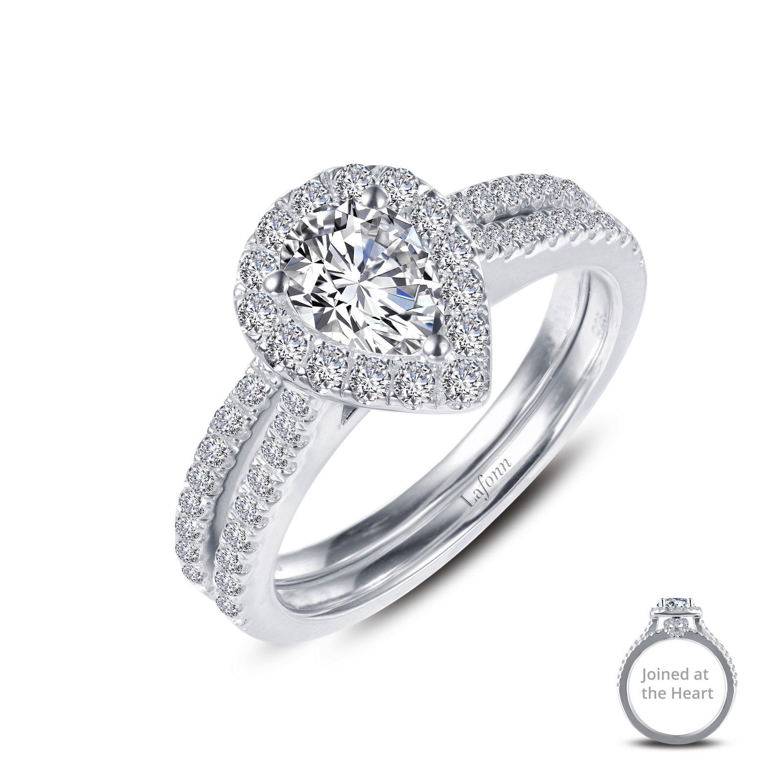 Lafonn Joined-At-The-Heart Wedding Set Simulated Diamond RINGS Size 5 Platinum 1.56 CTS 