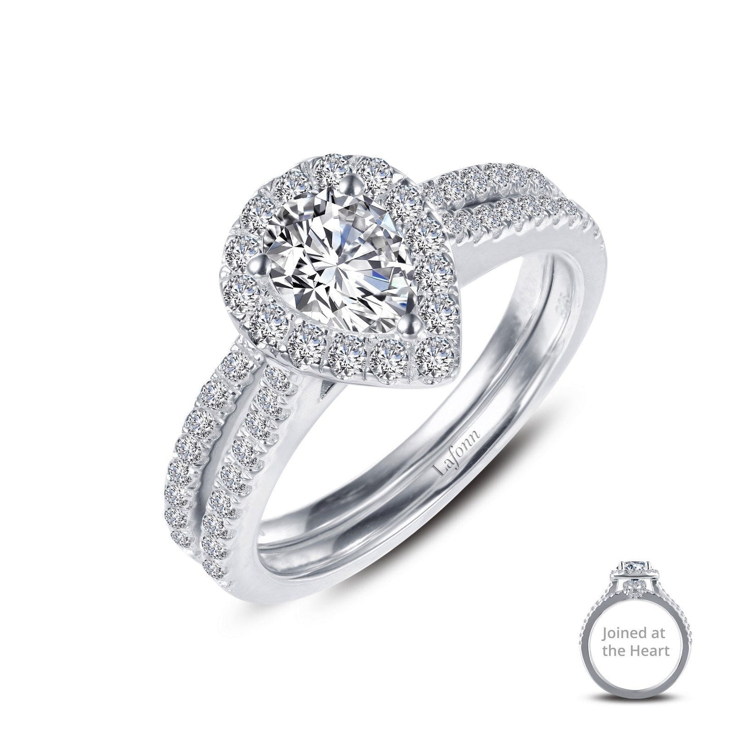LaFonn Platinum Simulated Diamond Size: 7X5mm Pear, Approx. 0.71 CTW RINGS Joined-At-The-Heart Wedding Set