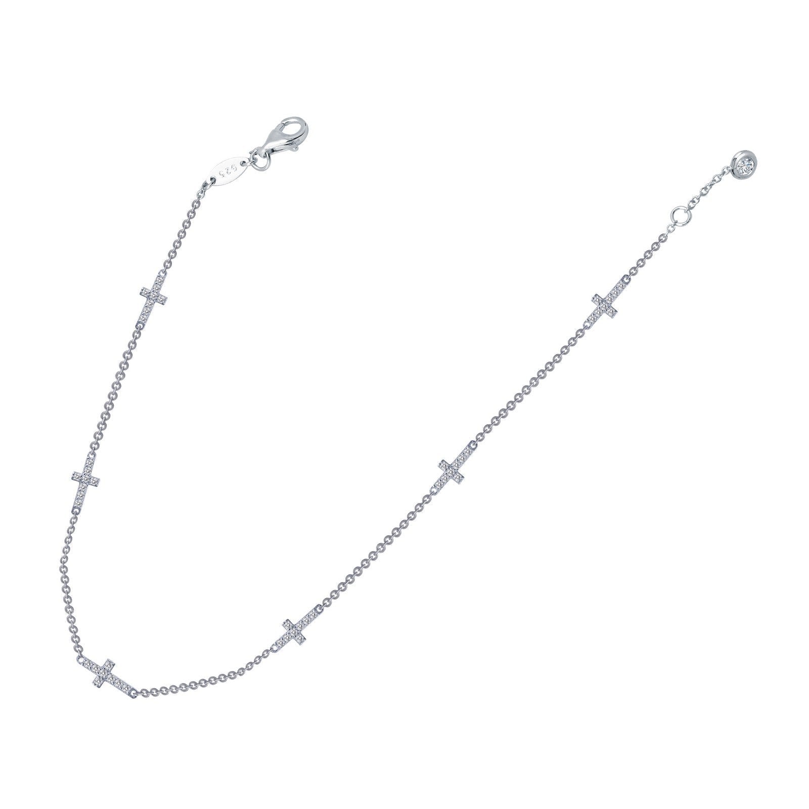 LaFonn Platinum Simulated Diamond N/A ANKLETS Sideways Cross Station Anklet