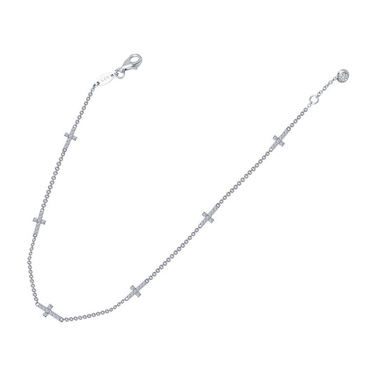 LaFonn Platinum Simulated Diamond N/A ANKLETS Sideways Cross Station Anklet