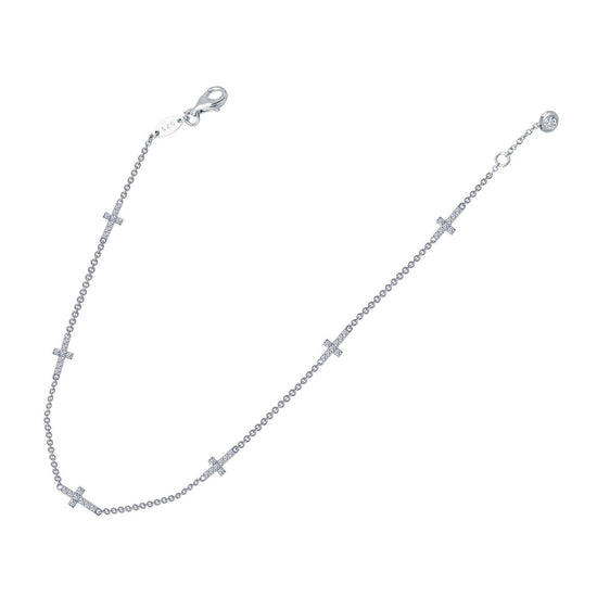 Load image into Gallery viewer, LaFonn Platinum Simulated Diamond N/A ANKLETS Sideways Cross Station Anklet
