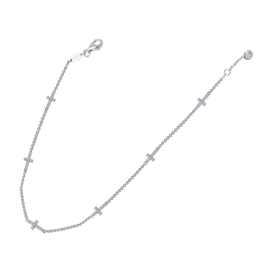 Load image into Gallery viewer, Lafonn Sideways Cross Station Anklet Simulated Diamond ANKLETS Platinum 0.73 CTS 
