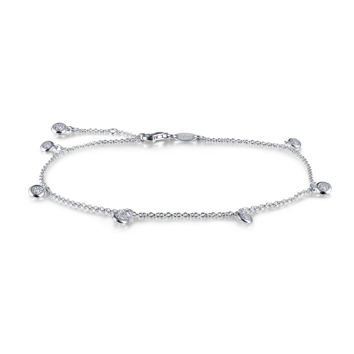 LaFonn Platinum Simulated Diamond N/A ANKLETS Bezel-Set Station Anklet