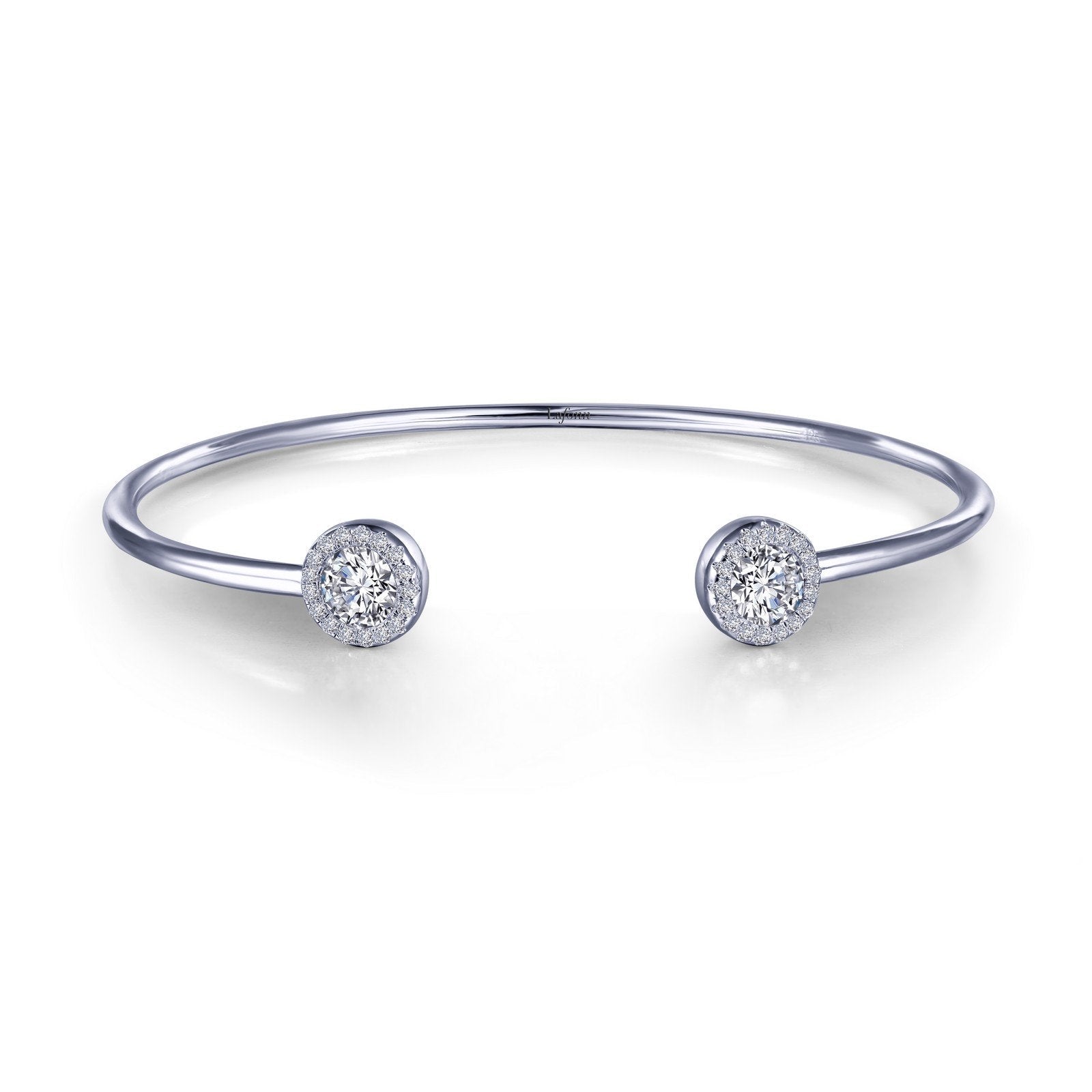 LaFonn Platinum Simulated Diamond  5.00mmX2 Round, Approx. 0.92 CTW BRACELETS Open Cuff Halo Bracelet