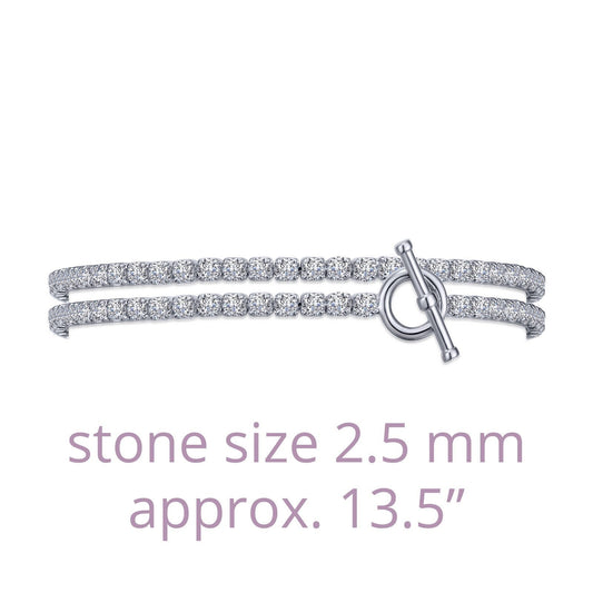 LaFonn Platinum Simulated Diamond 2.50mm Round, Approx. 6.00 CTW BRACELETS Double Wrap Tennis Bracelet