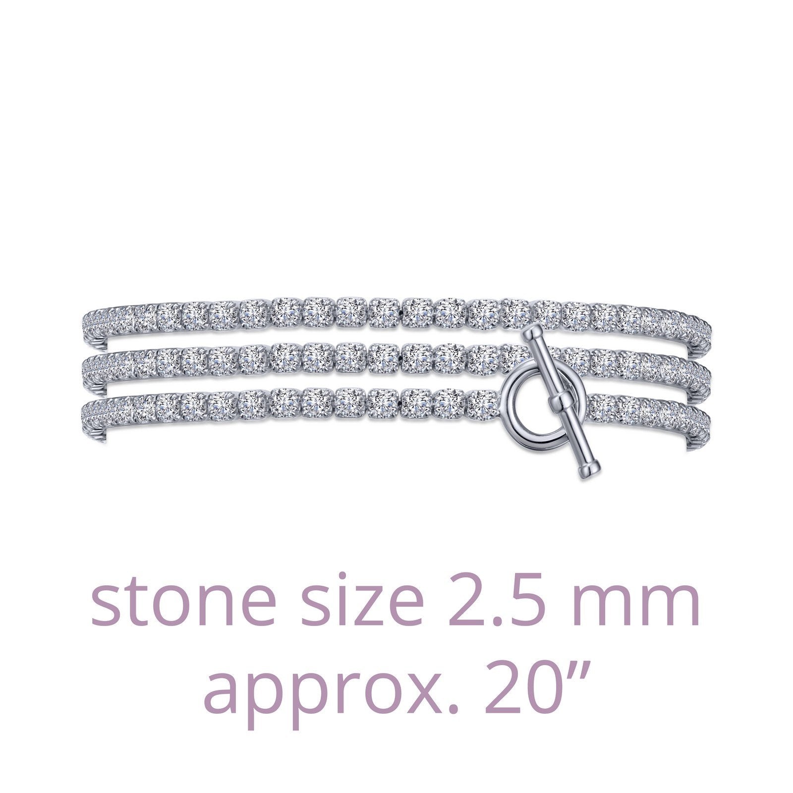 LaFonn Platinum Simulated Diamond 2.50mm Round, Approx. 8.50 CTW BRACELETS Triple Wrap Tennis Bracelet