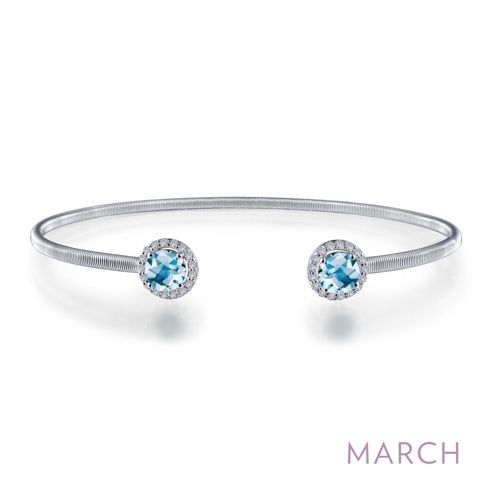 LaFonn Platinum MARCH  5.00mmX2 Round, Aquamarine, Approx. 0.92 CTW BRACELETS March Birthstone Bracelet