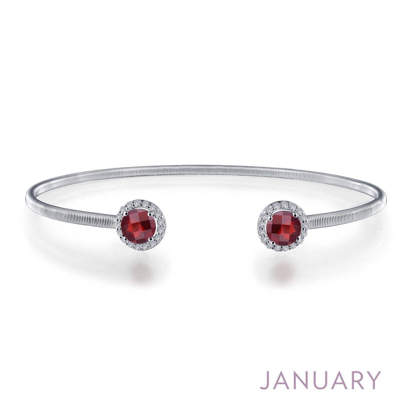 LaFonn Platinum JANUARY  5.00mmX2 Round, Garnet, Approx. 0.92 CTW BRACELETS January Birthstone Bracelet