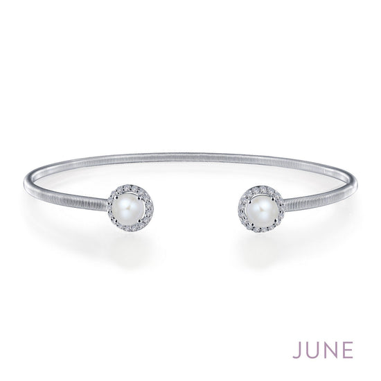 Load image into Gallery viewer, Lafonn June Birthstone Bracelet JUNE BRACELETS Platinum Appx CTW: 1.26 cts. Cultured Freshwater Pearl: 5mm 0.92 cts.  Lassaire simulated diamonds: 0.34 cts. CTS Width approx. 7.5mm
