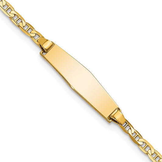 Quality Gold 14k Soft Diamond Shape Flat Anchor Link ID Bracelet Gold     