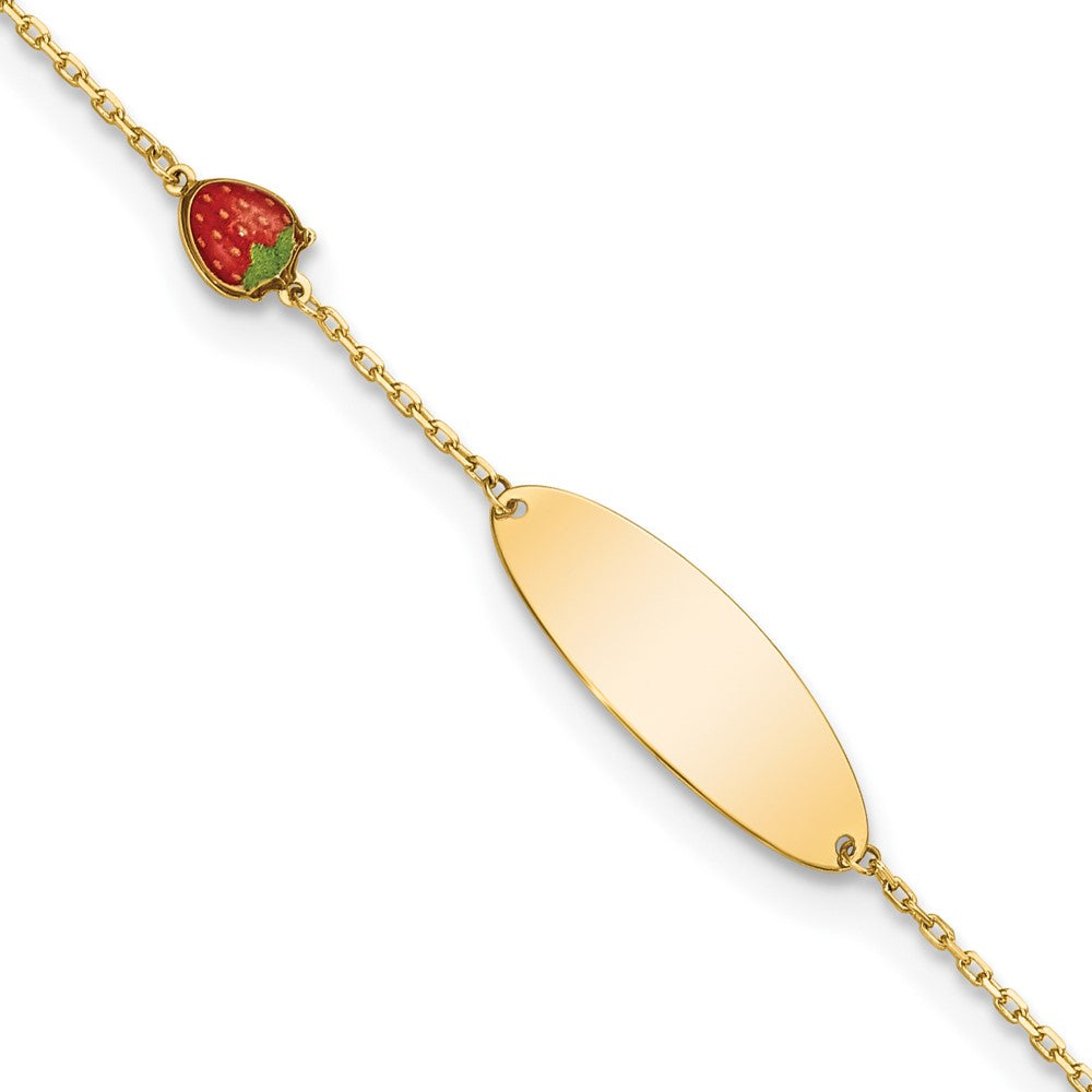 Load image into Gallery viewer, Quality Gold 14k Enameled Strawberry Baby ID 5.5in w/.5 in Ext Bracelet Gold
