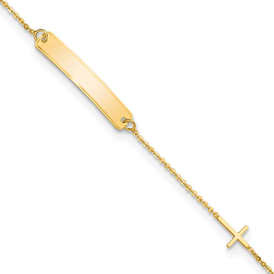 Quality Gold 14k Polished 5.5in Cross ID Bracelet Gold