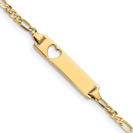 Quality Gold 14k Cut-out Heart Figaro Link ID Bracelet Gold     