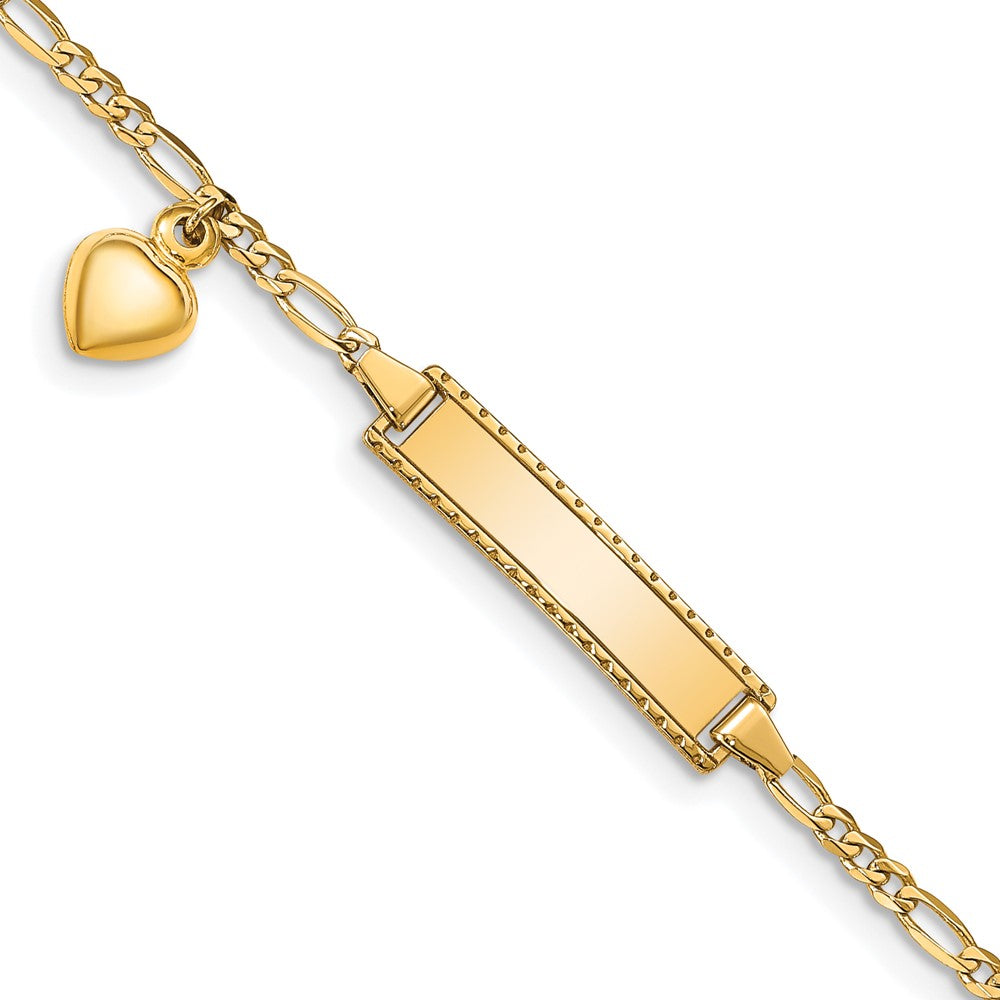 Quality Gold 14k Dangling Heart Children's Figaro Link ID Bracelet Gold     