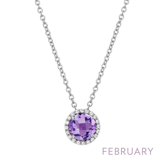 LaFonn Platinum FEBRUARY  6.00mm Round, Amethyst, Approx. 0.85 CTW NECKLACES February Birthstone Necklace