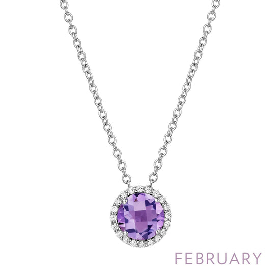 Lafonn February Birthstone Necklace FEBRUARY NECKLACES Platinum Appx CTW: 1.05 cts. Amethyst Appx 0.85 cts.  Lassaire simulated diamonds: 0.20 cts. CTS 