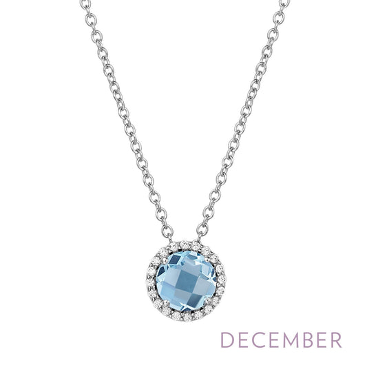 LaFonn Platinum DECEMBER  6.00mm Round, Blue Topaz, Approx. 0.85 CTW NECKLACES December Birthstone Necklace