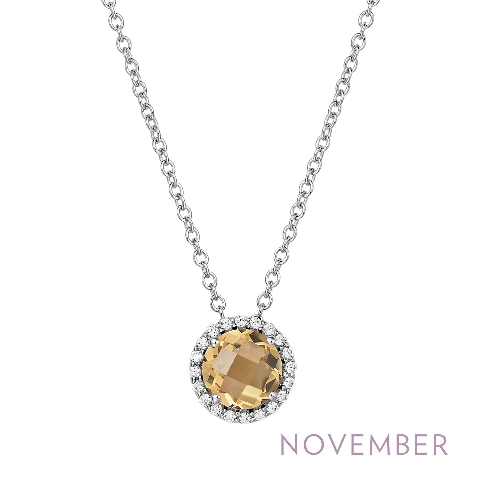 LaFonn Platinum NOVEMBER  6.00mm Round, Citrine, Approx. 0.85 CTW NECKLACES November Birthstone Necklace