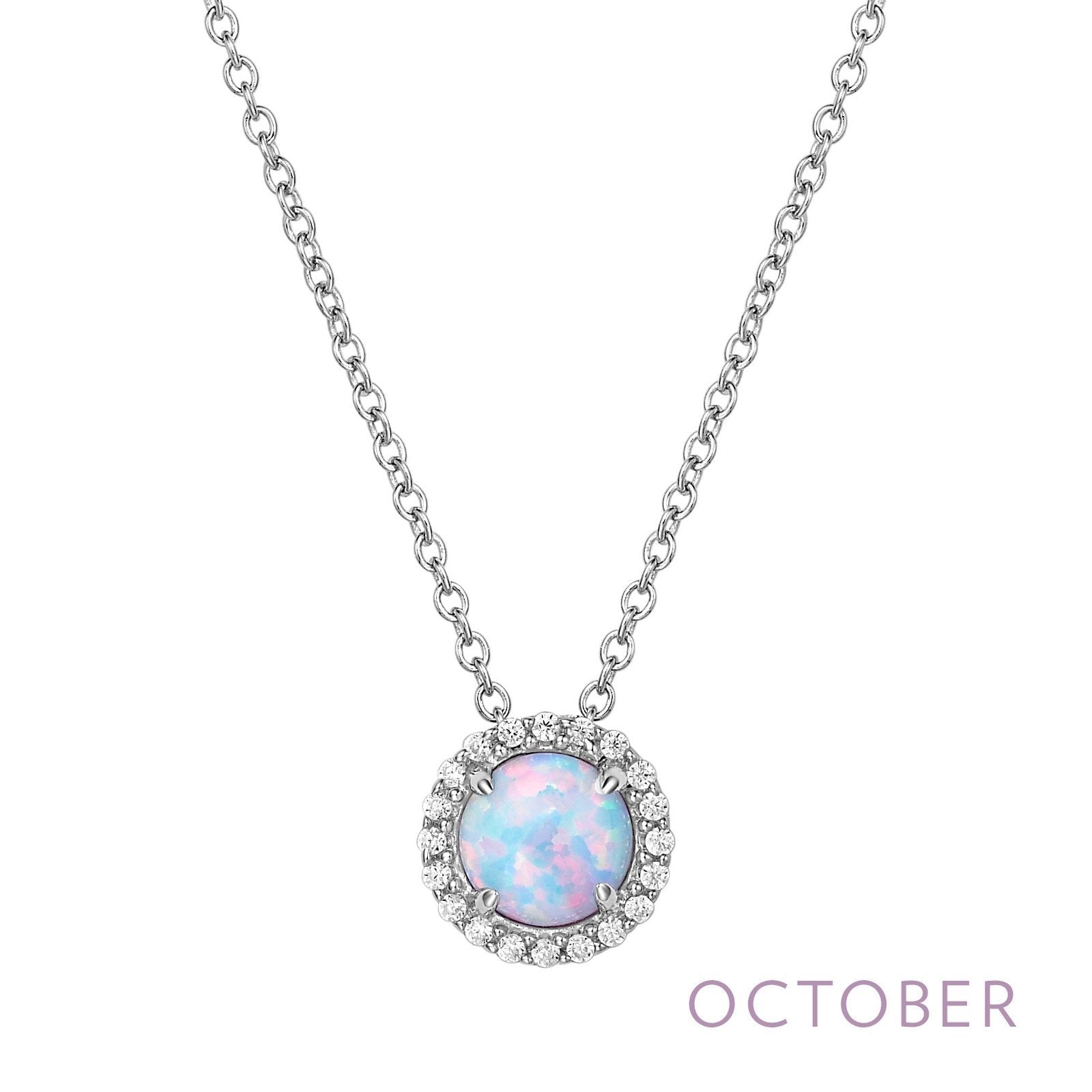 LaFonn Platinum OCTOBER  6.00mm Round, Opal, Approx. N/A CTW NECKLACES October Birthstone Necklace