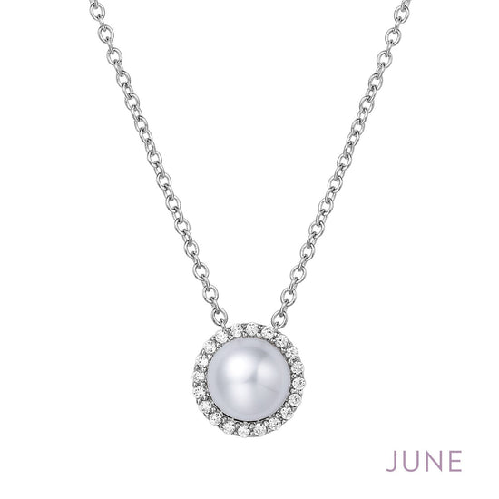 Load image into Gallery viewer, Lafonn June Birthstone Necklace JUNE NECKLACES Platinum Cultured Freshwater Pearl: 6mm.   Lassaire simulated diamonds: 0.20 cts. CTS 
