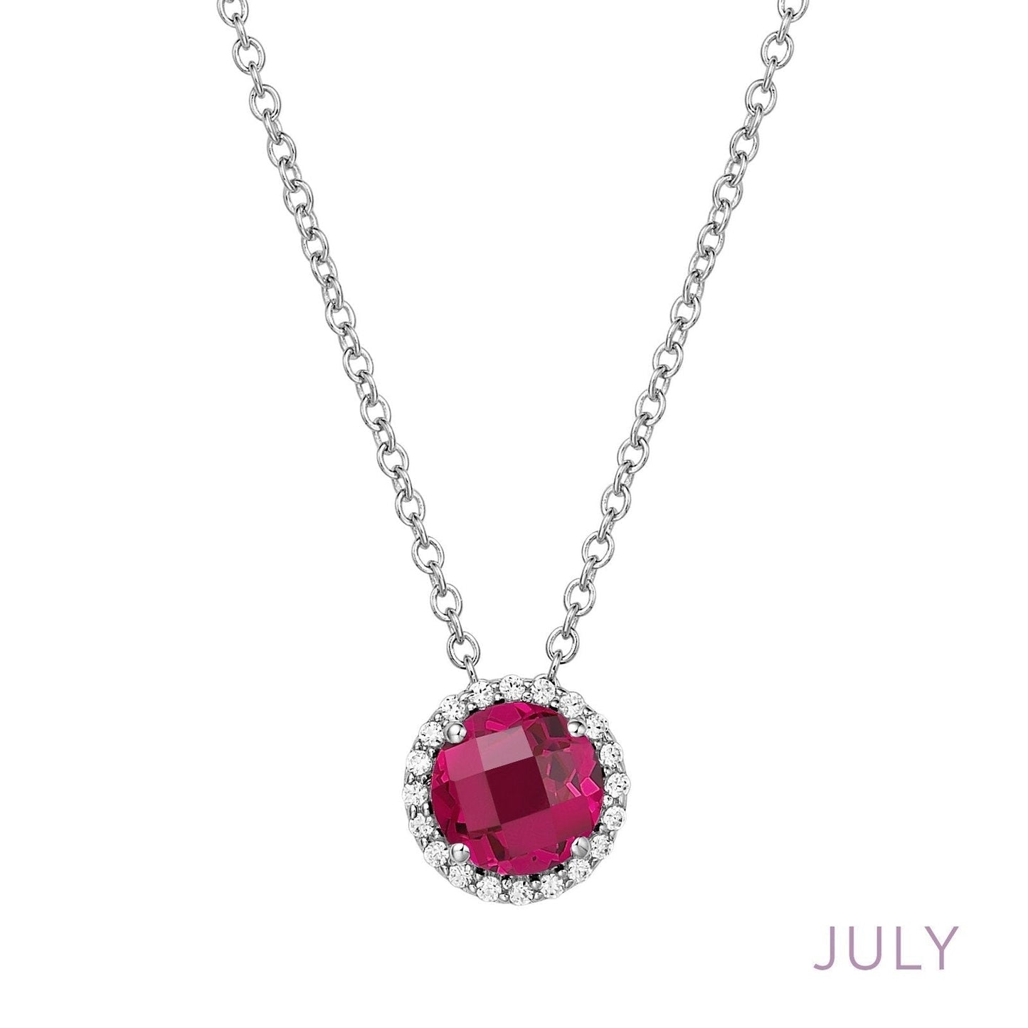LaFonn Platinum JULY  6.00mm Round, Ruby, Approx. 0.85 CTW NECKLACES July Birthstone Necklace
