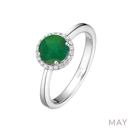 LaFonn Platinum MAY  6.00mm Round, Emerald, Approx. 0.85 CTW RINGS May Birthstone Ring