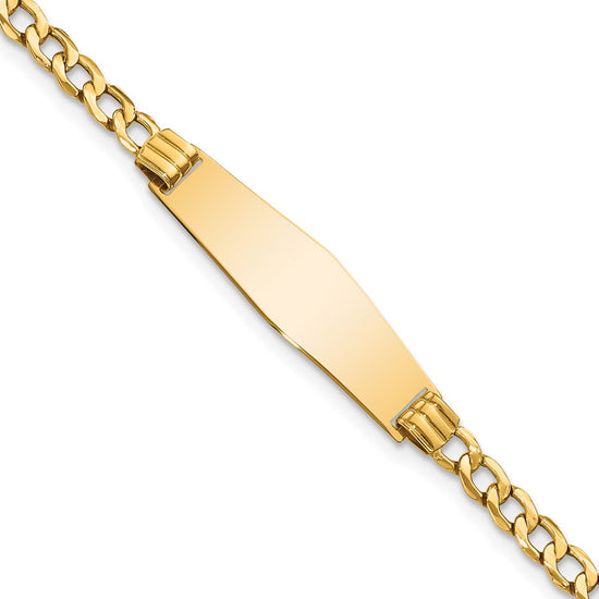 Quality Gold 14k Semi-solid Soft Diamond Shape Cuban Link ID Bracelet Gold     