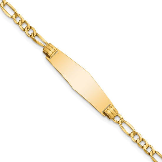 Quality Gold 14k Semi-solid Soft Diamond Shape Figaro Link ID Bracelet Gold     