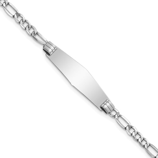 Quality Gold 14k WG Semi-solid Soft Diamond Shape Figaro Link ID Bracelet Gold     