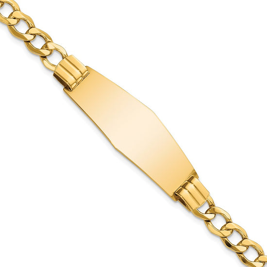 Quality Gold 14k Semi-Solid Soft Diamond Shape Curb Link ID Bracelet Gold     