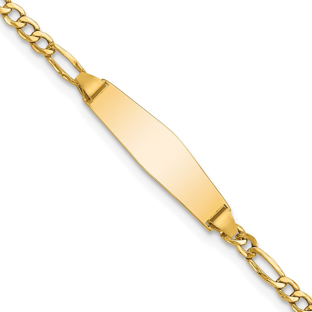 Quality Gold 14k Semi-Solid Soft Diamond Shape Figaro ID Bracelet Gold     