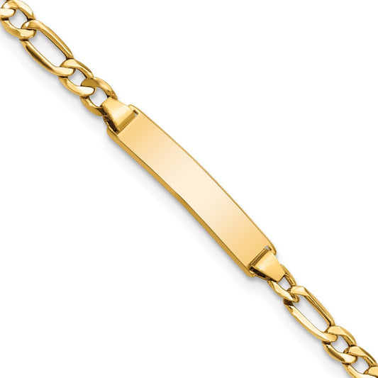 Quality Gold 14k Semi-Solid Figaro Link ID Bracelet Gold     