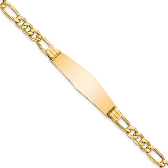 Quality Gold 14k Semi-Solid Figaro Link Soft Diamond Shape ID Bracelet Gold     