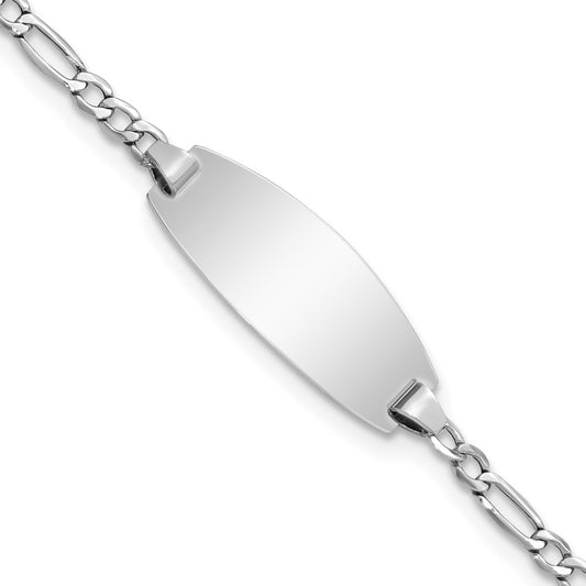 Quality Gold 14k White Gold Semi-Solid Oval Figaro ID Bracelet Gold     