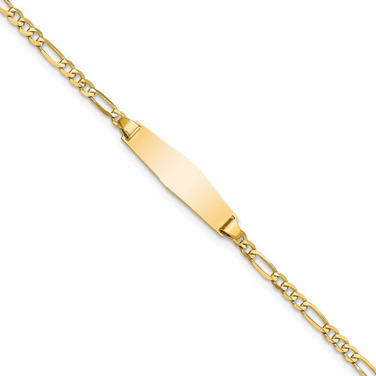 Quality Gold 14k Soft Diamond Shape Figaro Link ID Bracelet Gold     