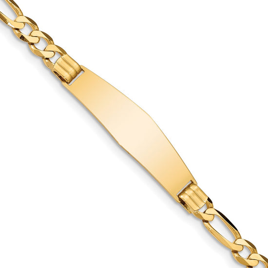 Quality Gold 14k Figaro Soft Diamond Shape ID Bracelet Gold     