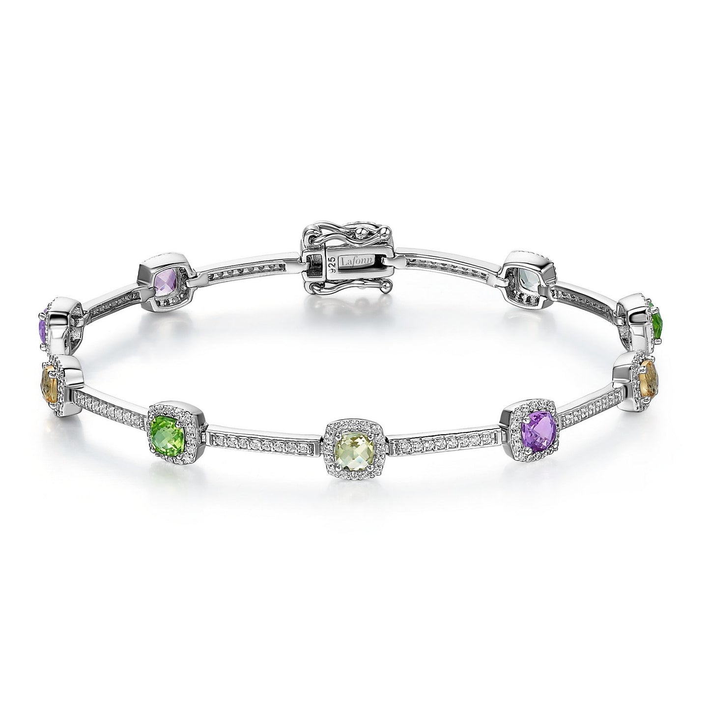 LaFonn Platinum Amethyst, Lemon Quartz, Peridot, Citrine  4.00mmX10 Square, Multi color, Approx. 3.90 CTW BRACELETS Semi-precious Gemstone Bracelet