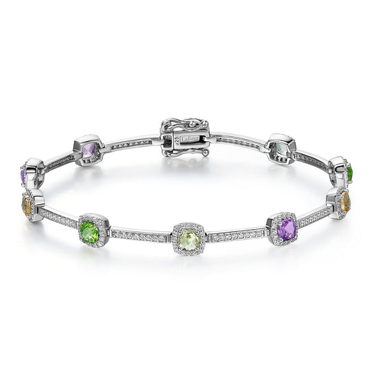 LaFonn Platinum Amethyst, Lemon Quartz, Peridot, Citrine  4.00mmX10 Square, Multi color, Approx. 3.90 CTW BRACELETS Semi-precious Gemstone Bracelet