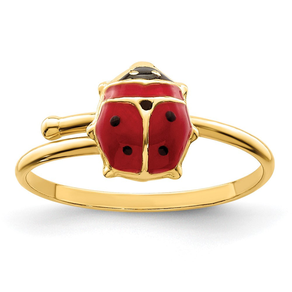 Quality Gold 14k Polished Enameled Ladybug Adjustable Ring Gold