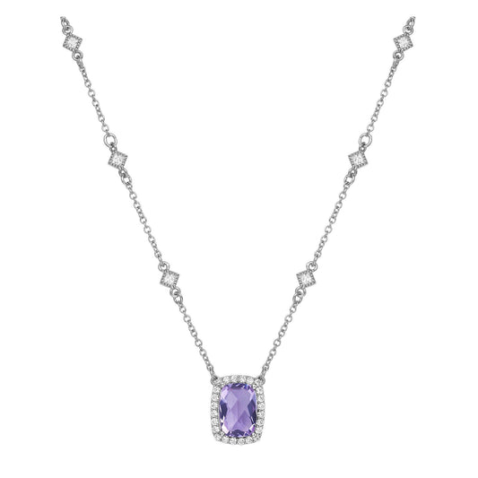 LaFonn Platinum Amethyst  10X7mm RECU, Amethyst, Approx. 3.21 CTW NECKLACES Genuine Amethyst Halo Necklace