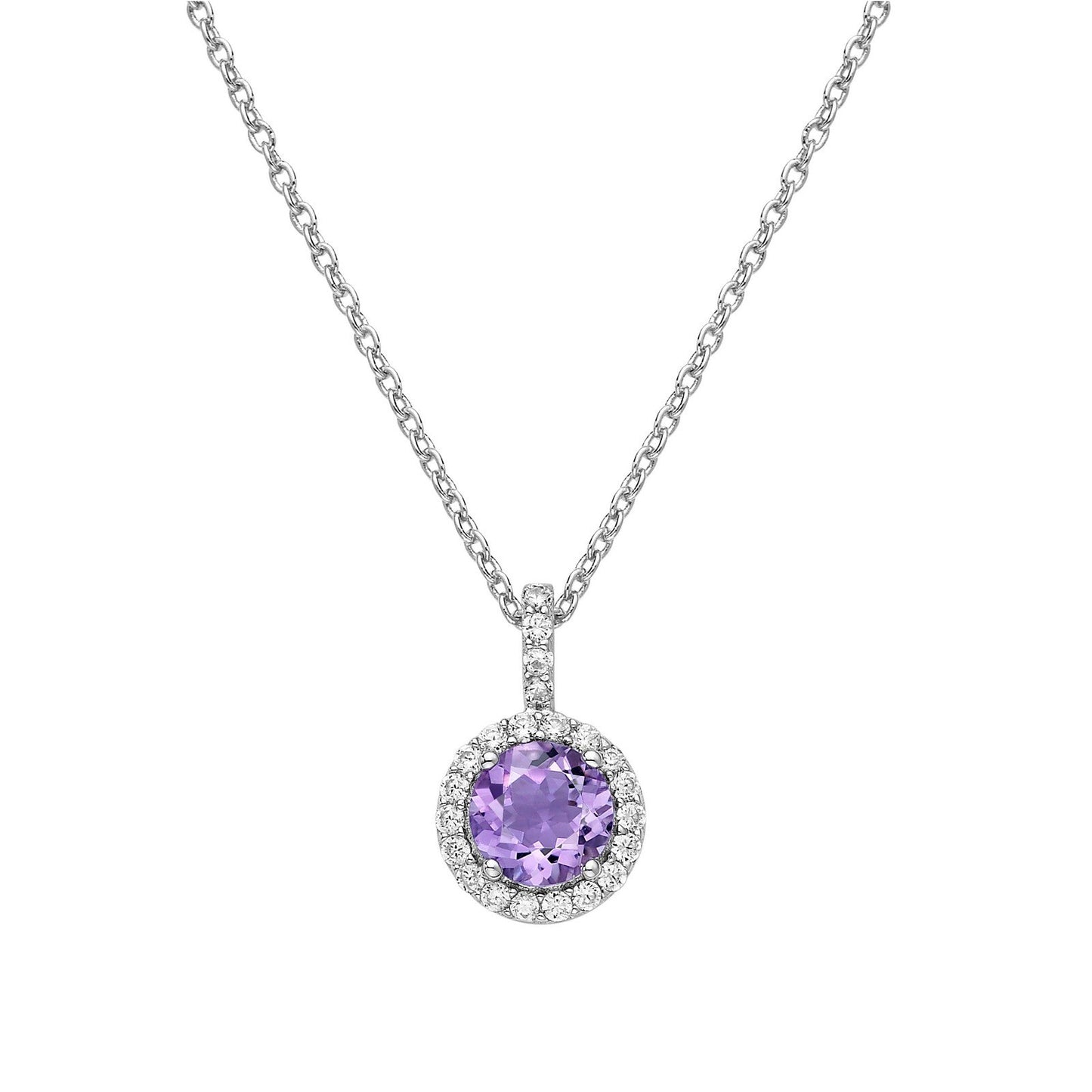 LaFonn Platinum Amethyst  6.00mm Round, Amethyst, Approx. 0.84 CTW NECKLACES Genuine Amethyst Halo Necklace