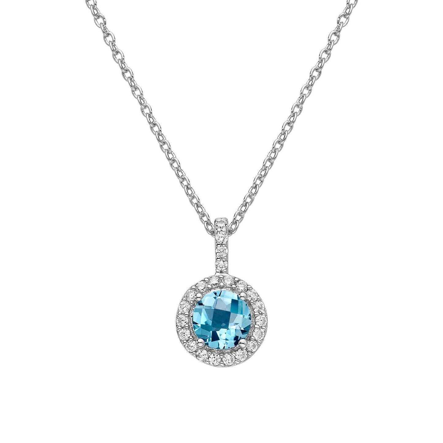 Load image into Gallery viewer, Lafonn Genuine Blue Topaz Halo Necklace Blue Topaz NECKLACES Platinum Appx CTW: 1.06 cts. Blue Topaz: Appx 0.84 cts.  Lassaire simulated diamonds: 0.22 cts. CTS 
