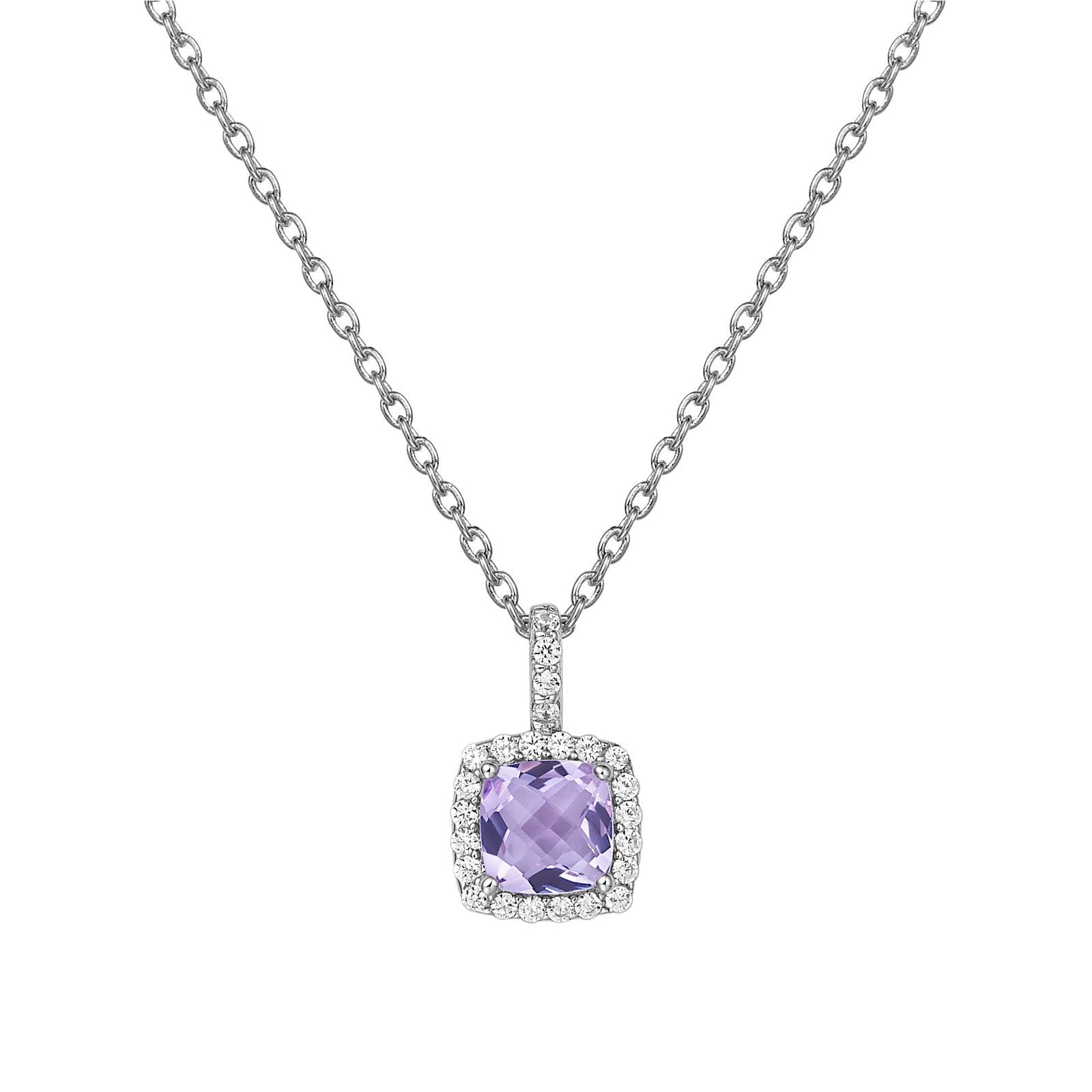 LaFonn Platinum Amethyst  6.00mm Cushion, Amethyst, Approx. 1.24 CTW NECKLACES Genuine Amethyst Halo Necklace