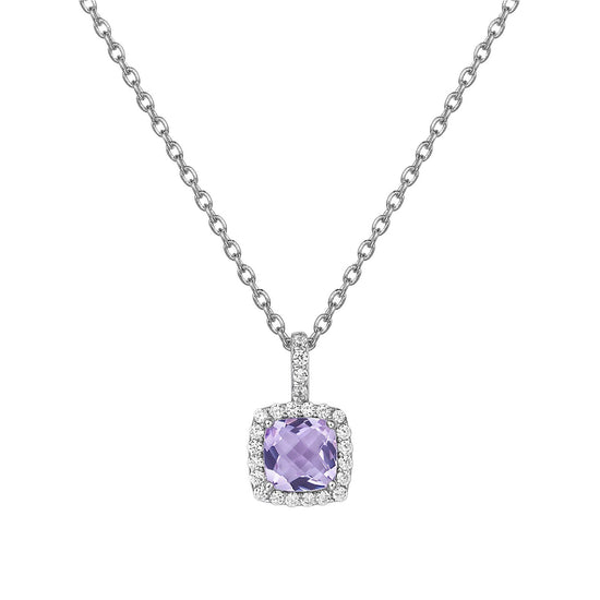Load image into Gallery viewer, LaFonn Platinum Amethyst  6.00mm Cushion, Amethyst, Approx. 1.24 CTW NECKLACES Genuine Amethyst Halo Necklace
