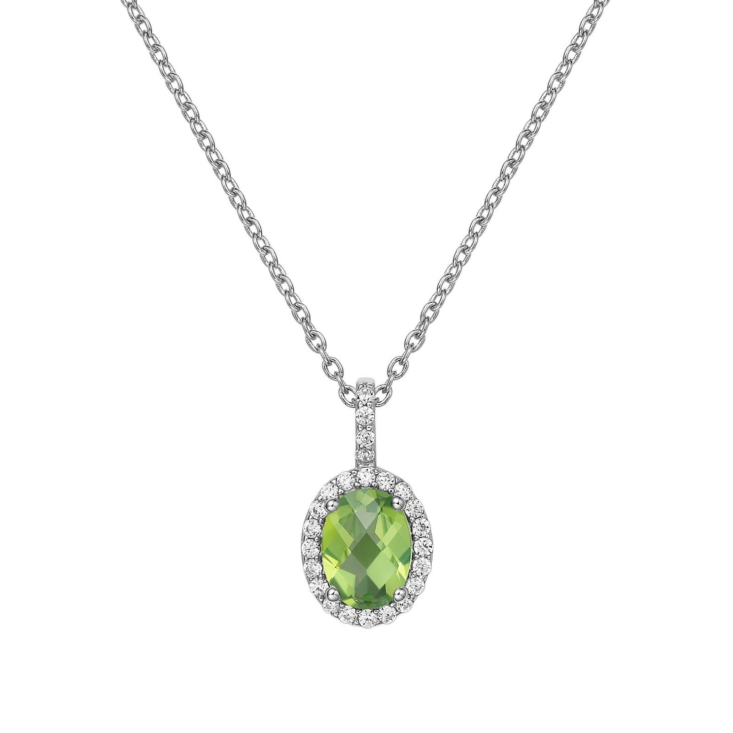 LaFonn Platinum Peridot  8X6mm Oval, Peridot, Approx. 1.21 CTW NECKLACES Genuine Peridot Halo Necklace