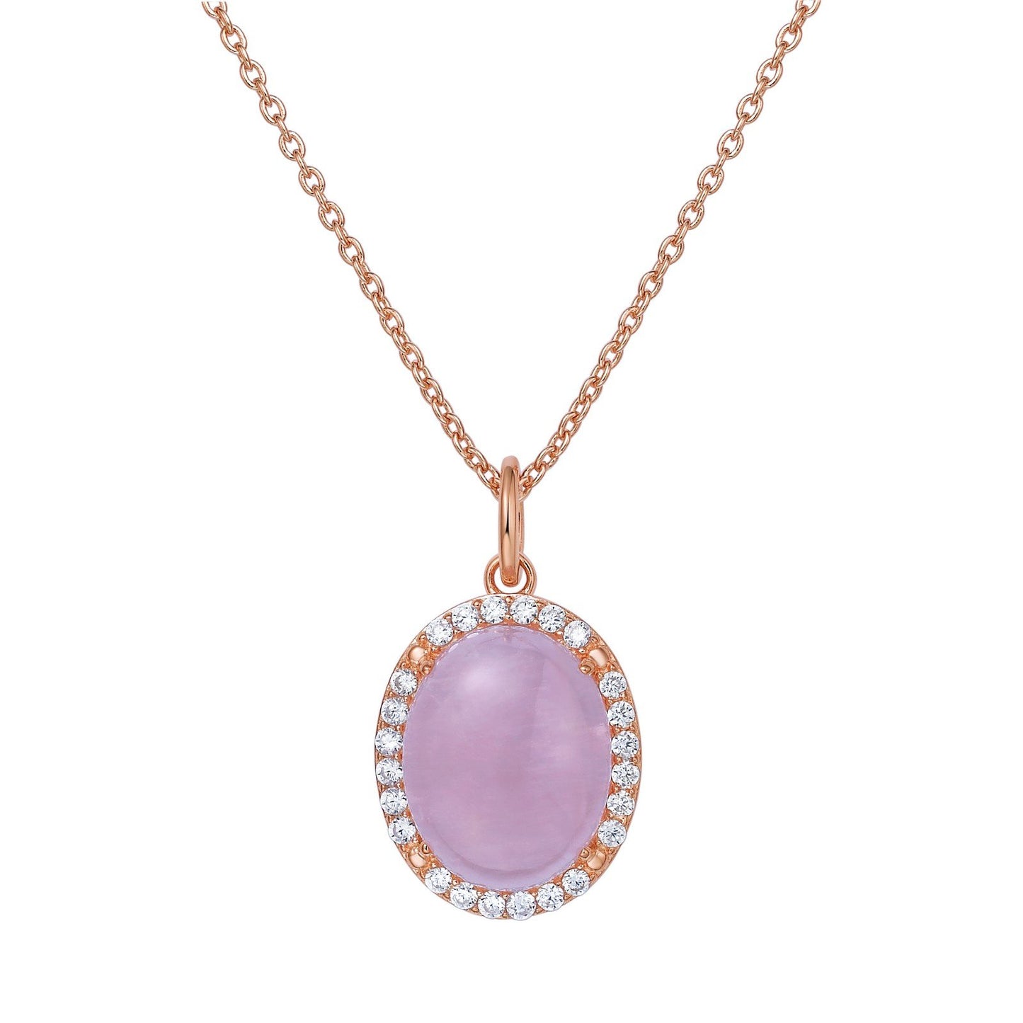 LaFonn Rose Gold Rose Quartz  14X11mm Oval, Rose Quartz, Approx. 6.05 CTW NECKLACES Genuine Rose Quartz Halo Necklace